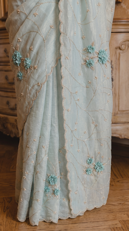 Powder Blue Tissue Organza Saree