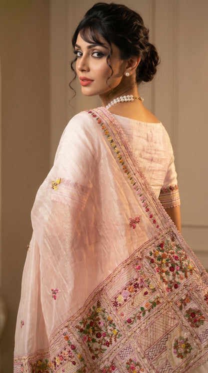 Light Pink Tissue Saree