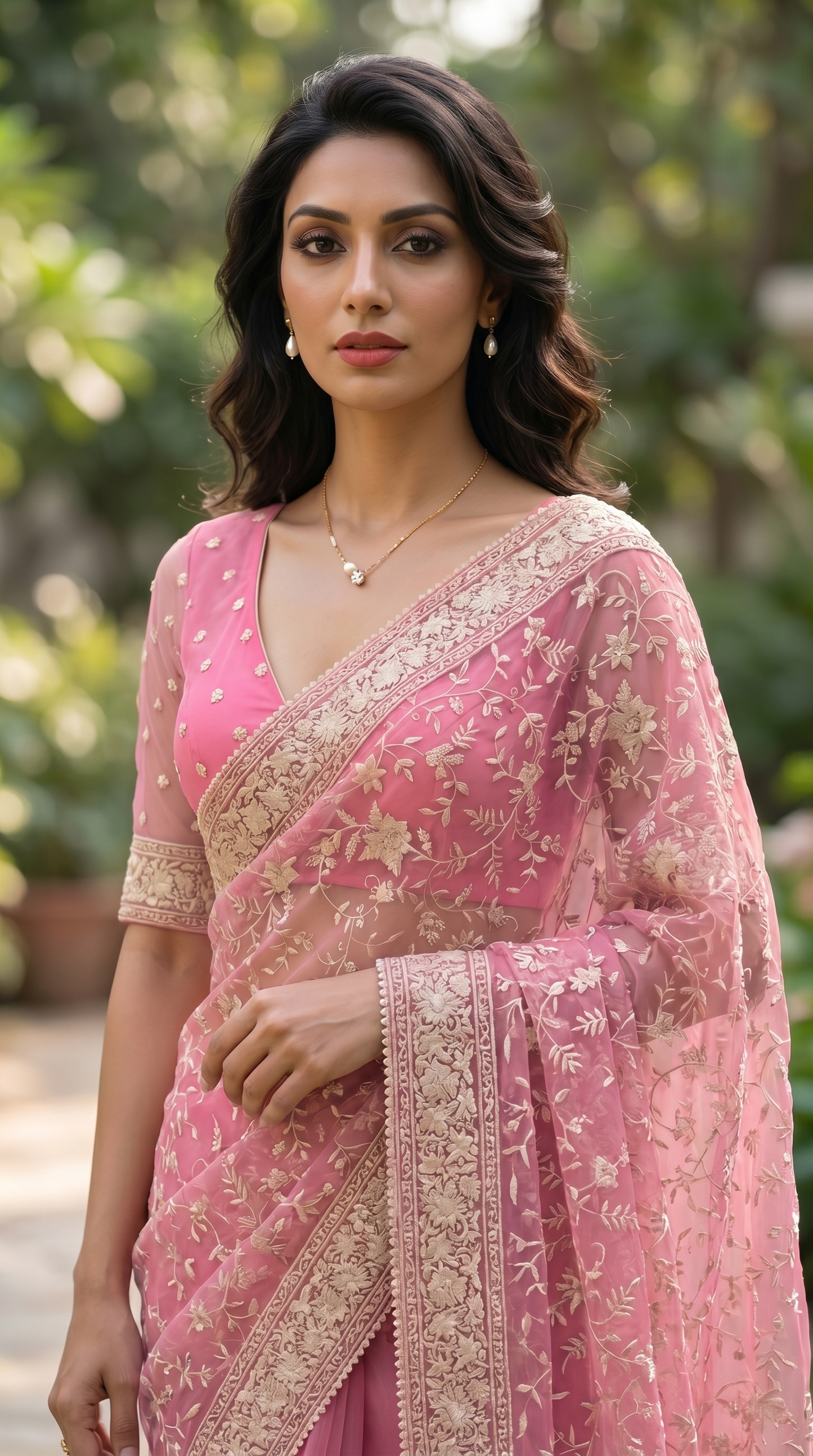 Organza pink Saree