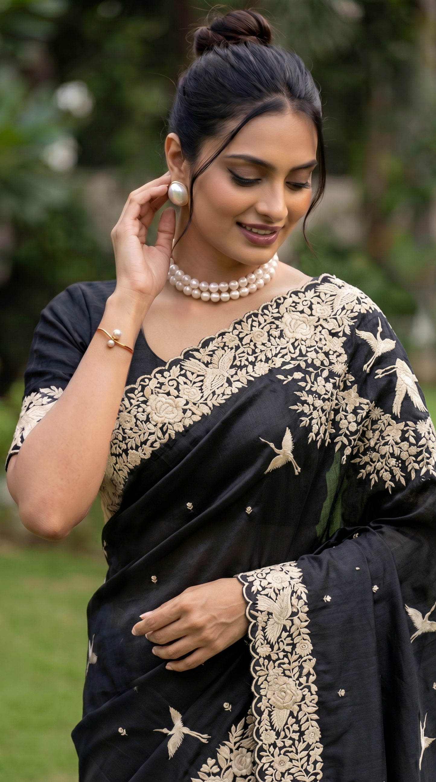 Black Coloured Thread Embroidery Saree