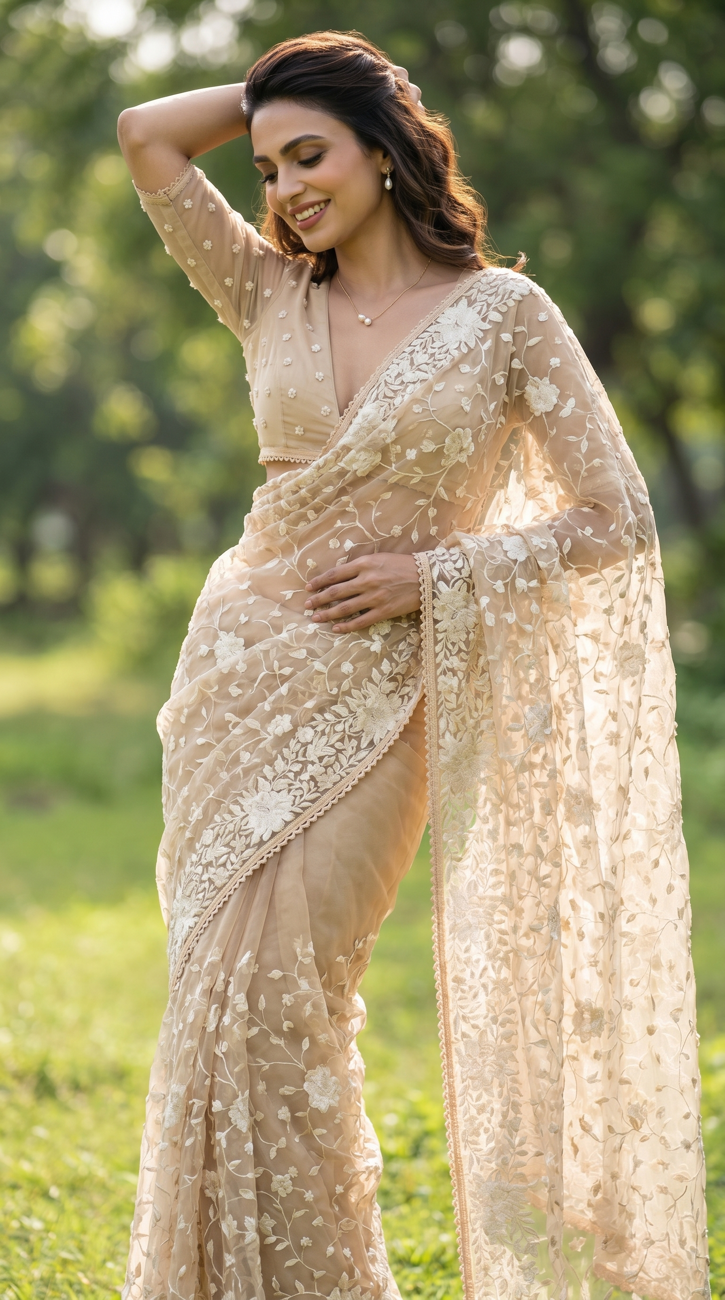 Beige Organza Saree