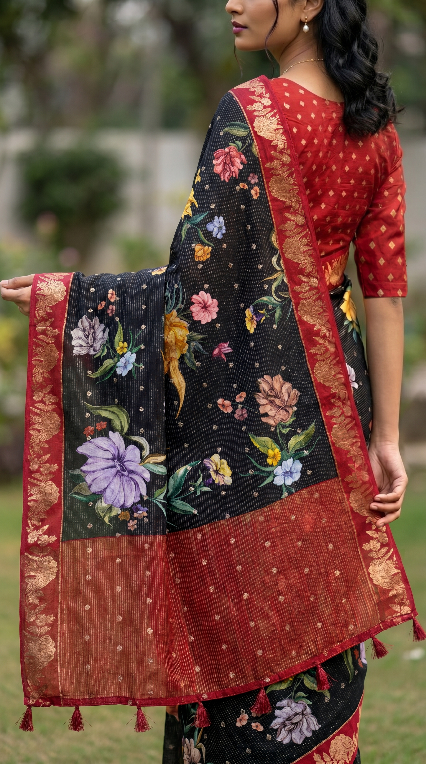 Black Saree With Shimmering Gold