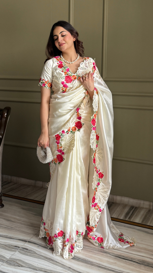 Raw Silk  Ivory Saree