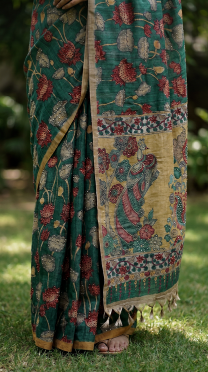 Forest Green Kalamkari Saree