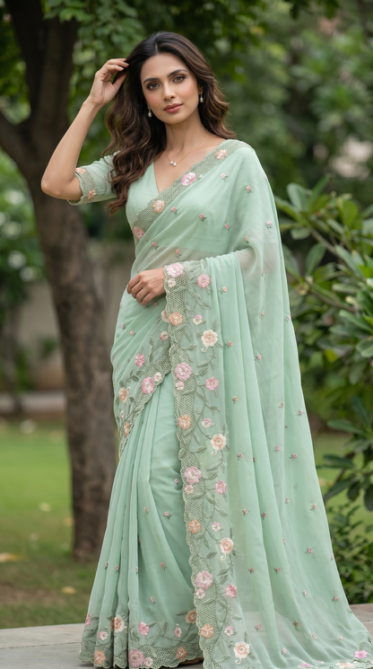 Mint Green Chiffon Saree