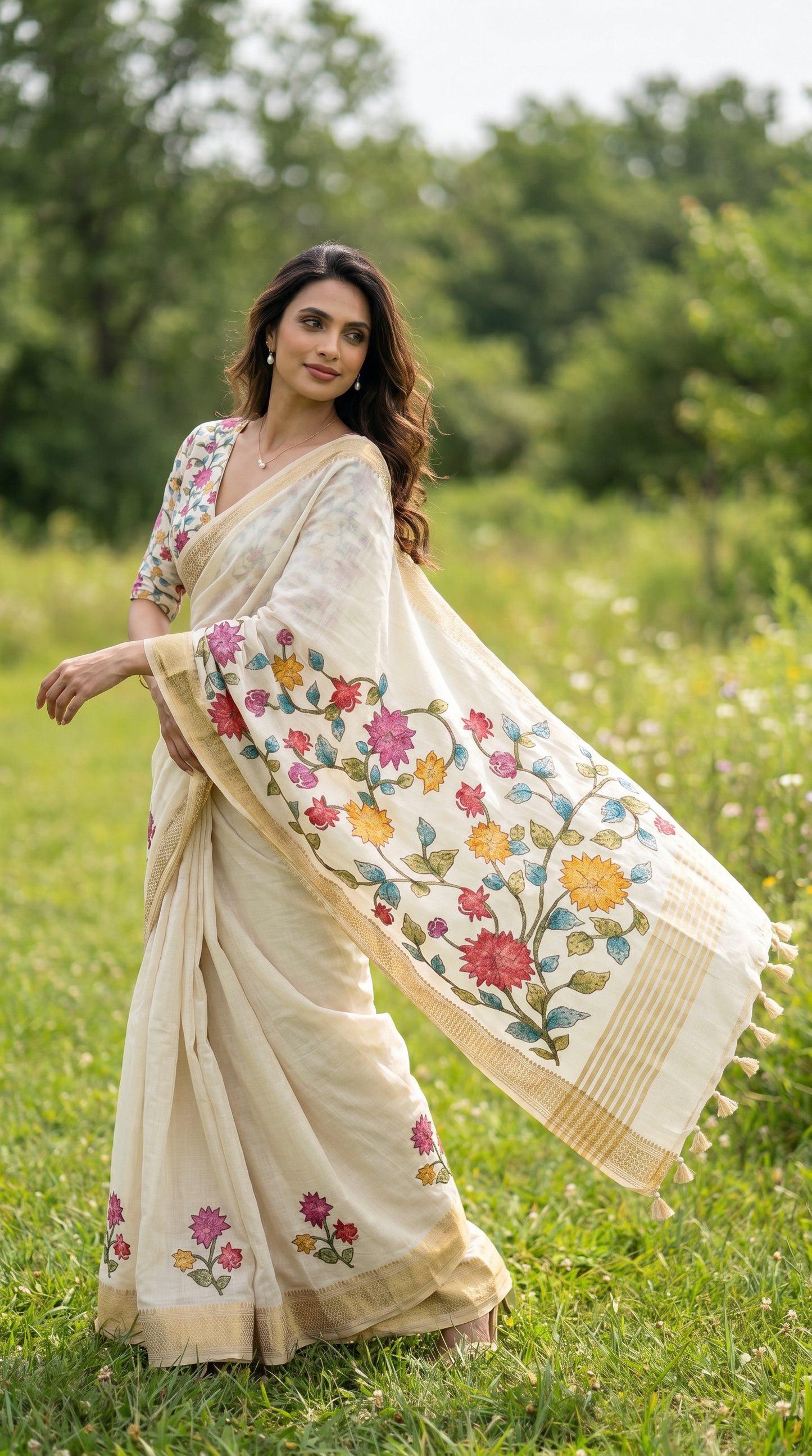 Ivory Tussar Silk Saree