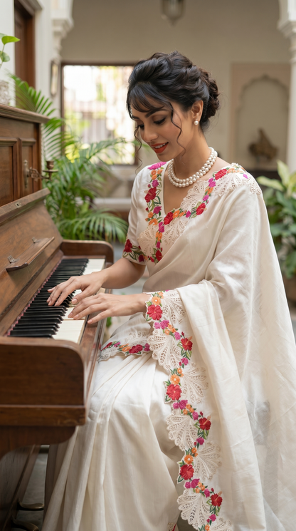 Raw Silk  Ivory Saree