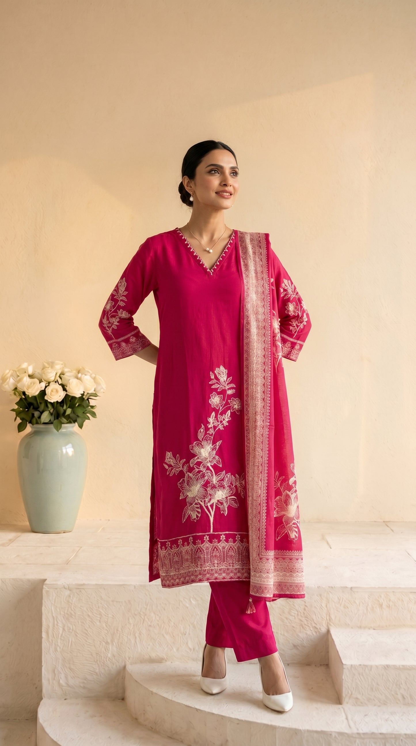 Magenta Colour Three Piece Suit Set