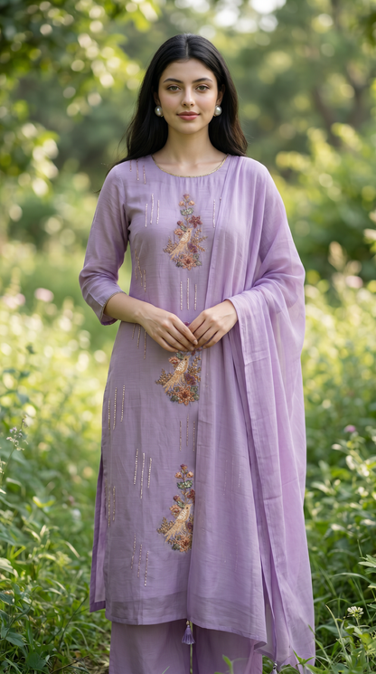  Lavender Mulmul Suit set