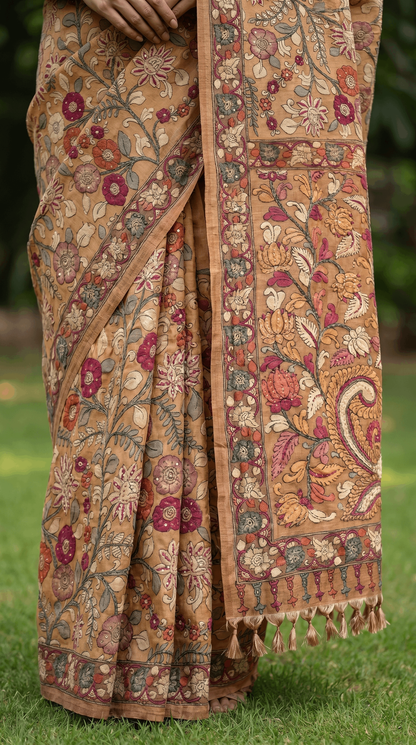 Brick Brown Tussar Silk Saree