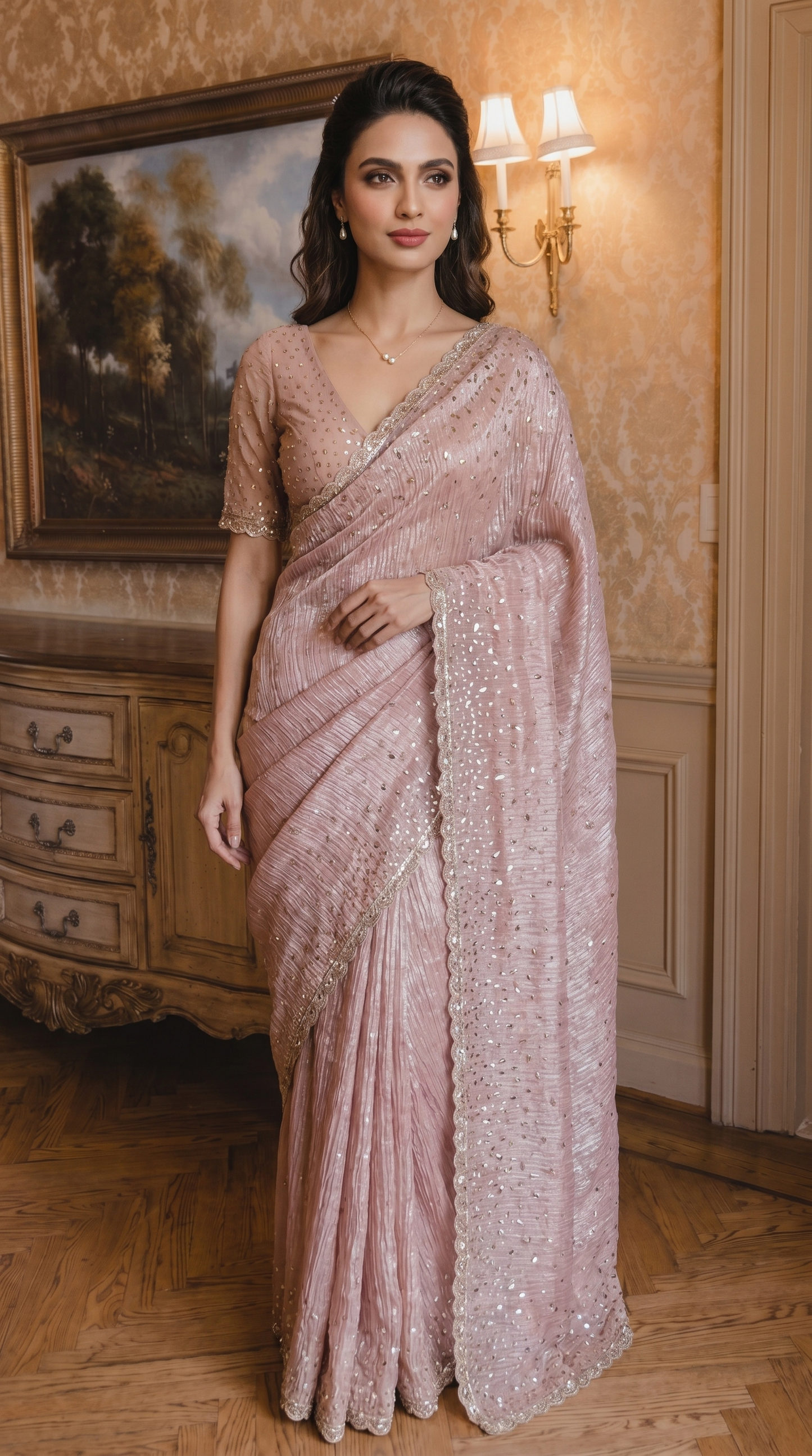 Blush Pink Georgette Saree
