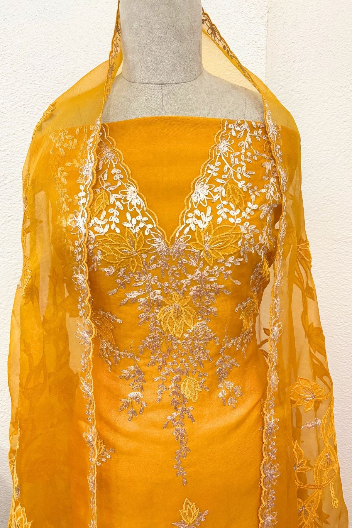 MUSTARD APPLIQUE ORGANZA SUIT