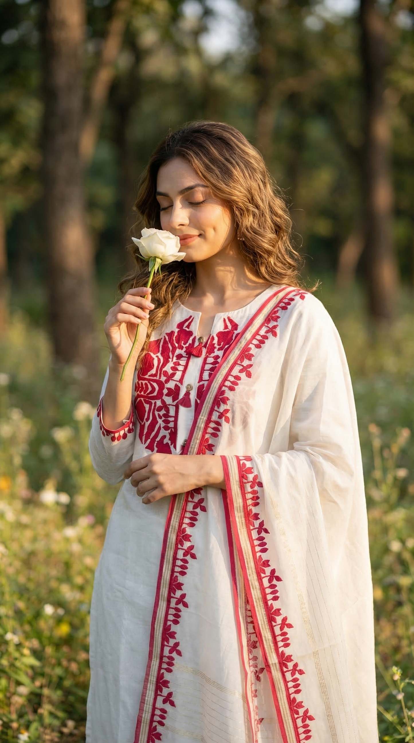 Ivory White-Pink Dual Tone Mul Kurta Set with Contrast Applique
