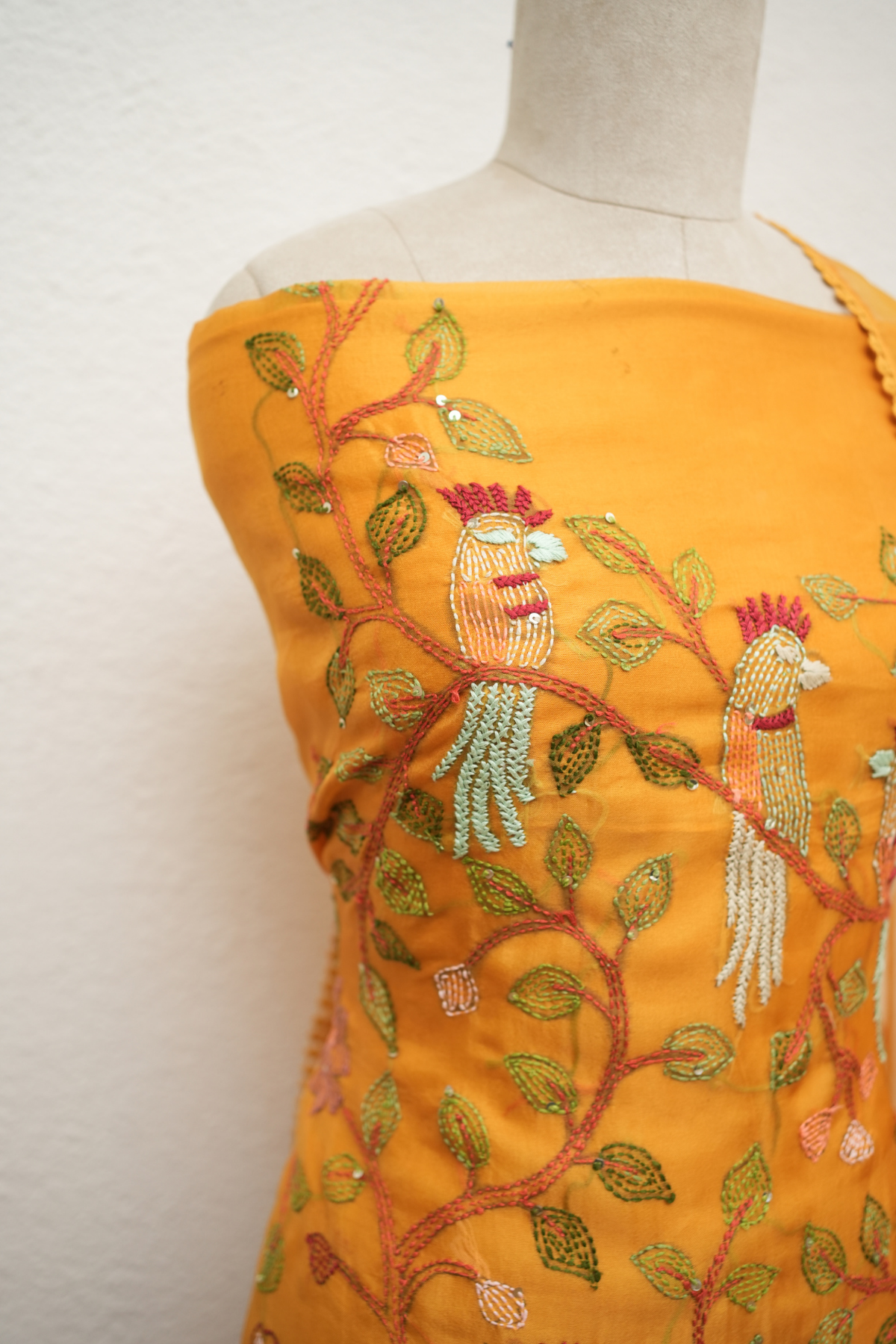 YELLOW KATHA STITCHED KURTA SET