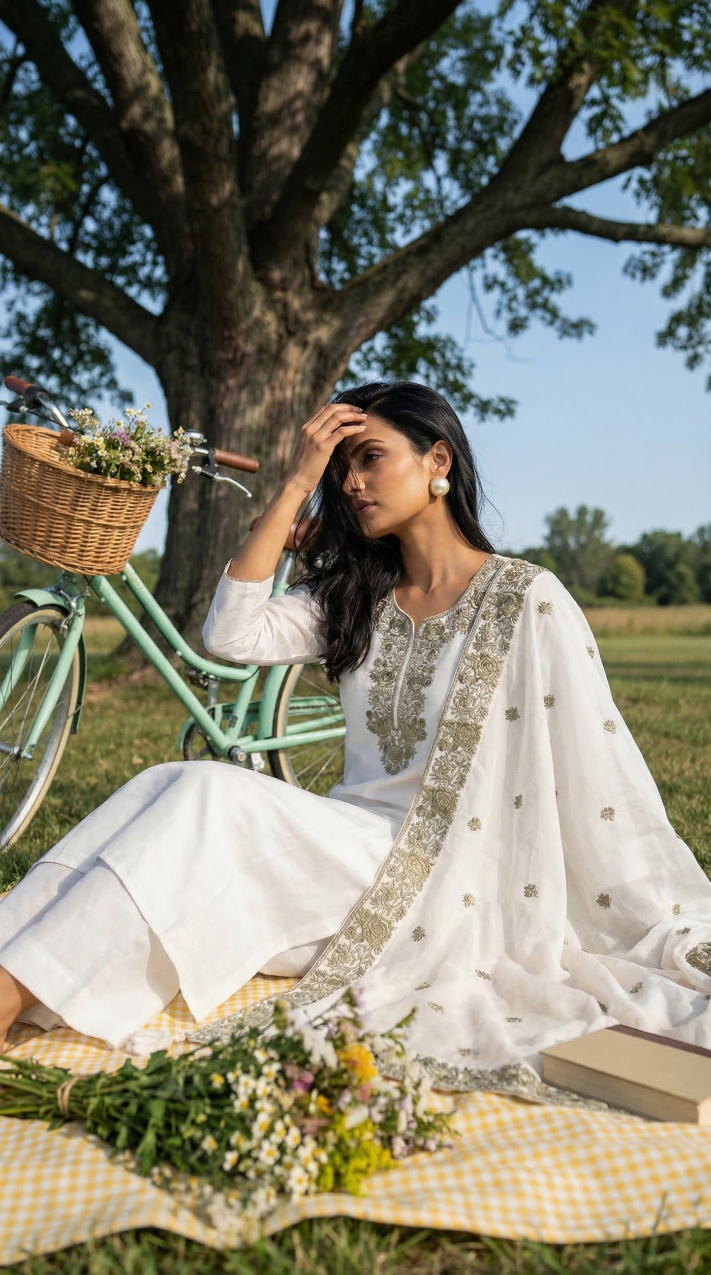 Feather White & Black Highlighted Mul Kurta Set with Parsi Embroidery