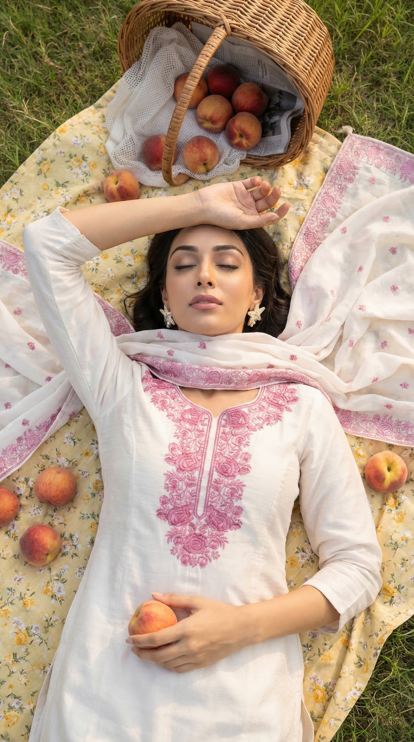 Feather White & Pink Highlighted Mul Kurta Set with Parsi Embroidery