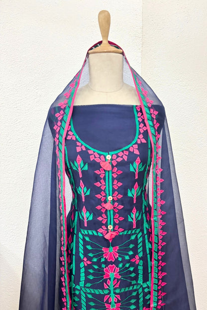ROYAL BLUE ORGANZA APPLIQUE SUIT
