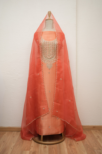 ORANGE JAQUARD TISSUE ZARDOZI KURTA