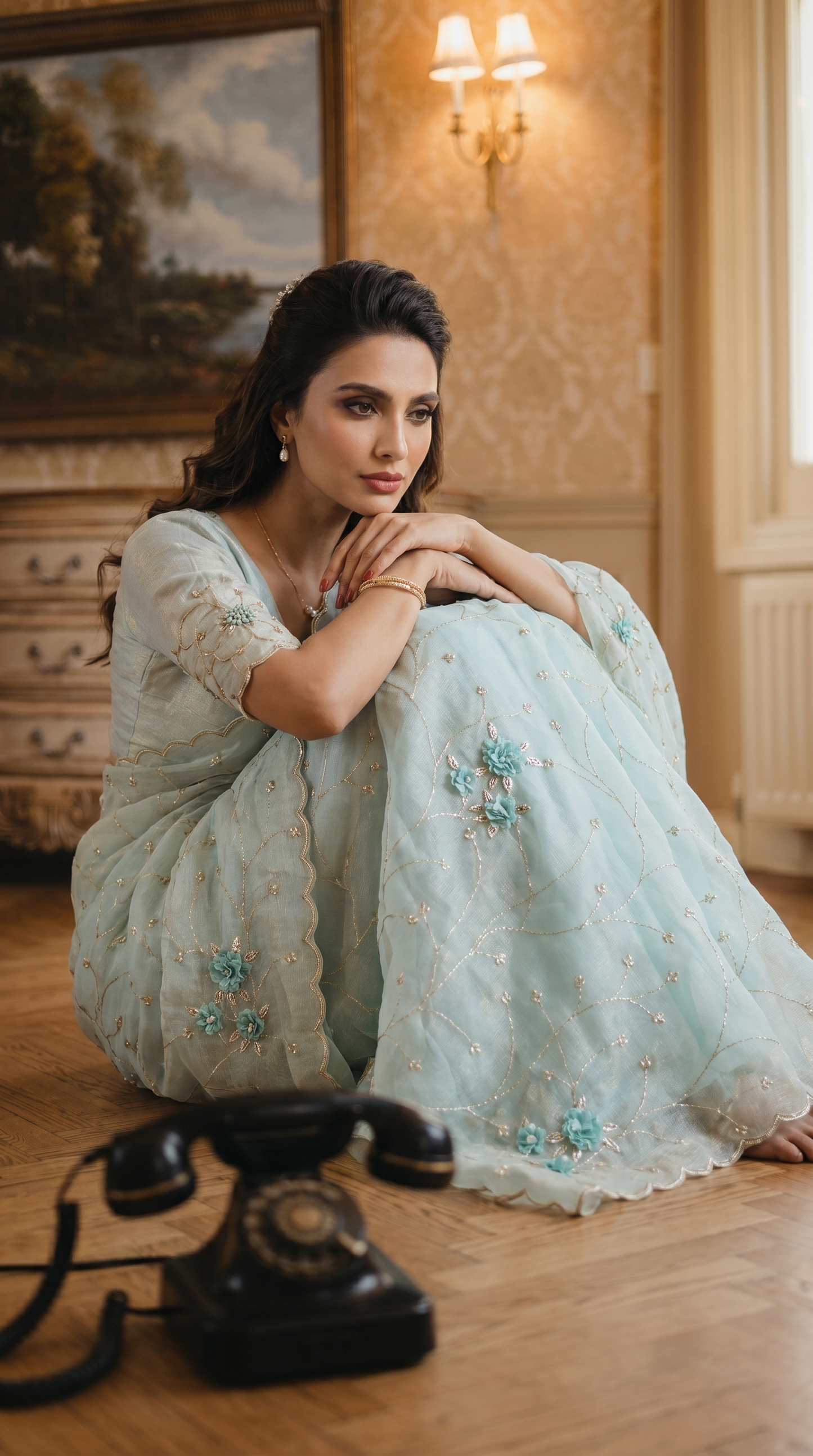 Powder Blue Tissue Organza Saree