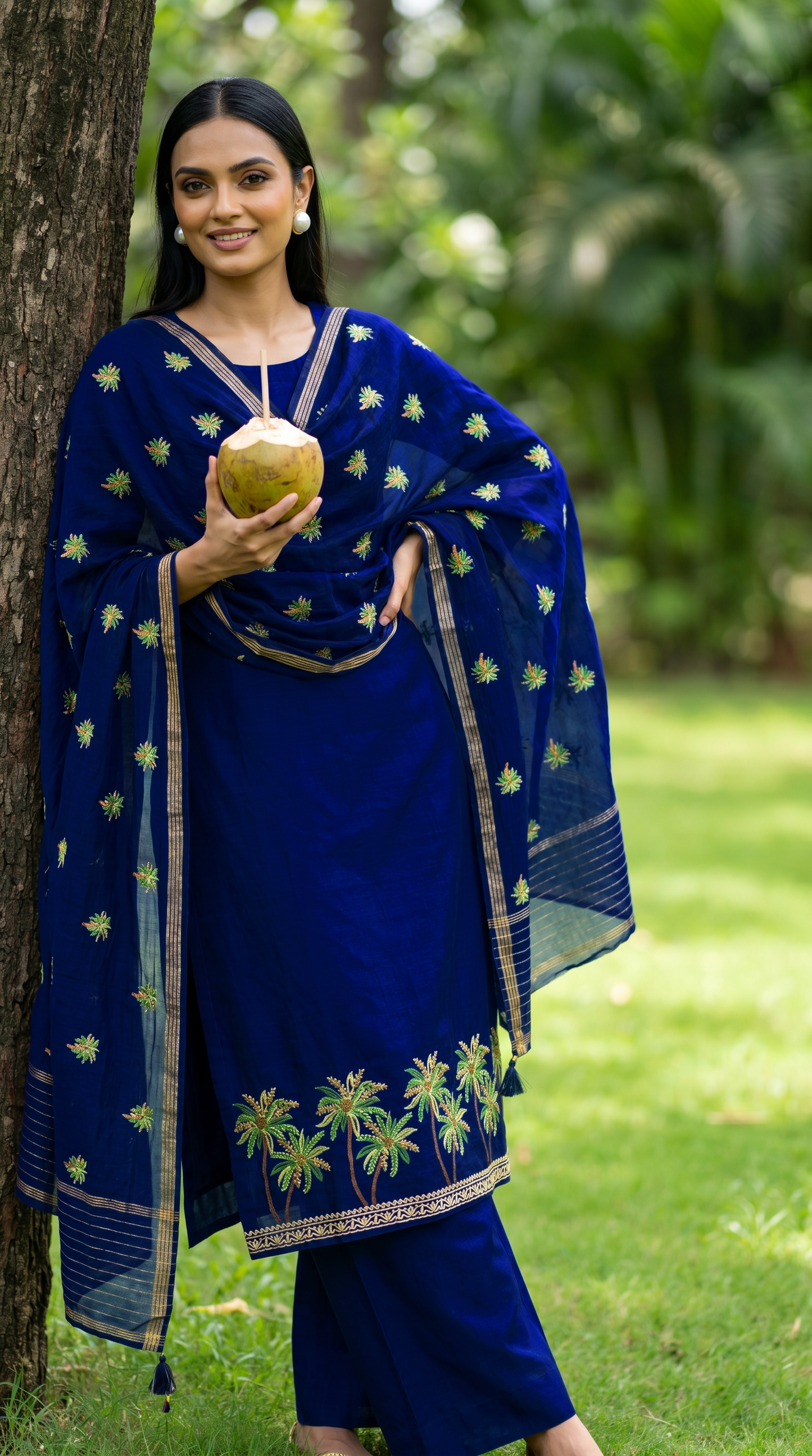 Elegant Navy Blue Mulmul Suit set.