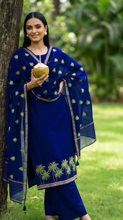 Elegant Navy Blue Mulmul Suit set.