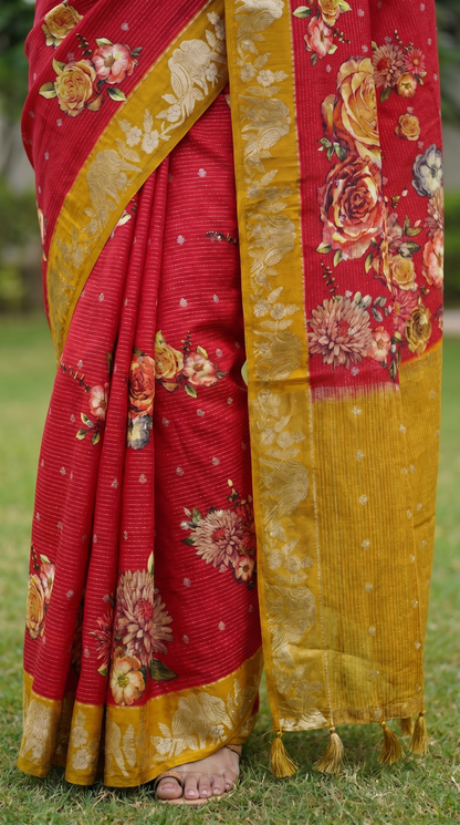 Silk Blend Red Saree