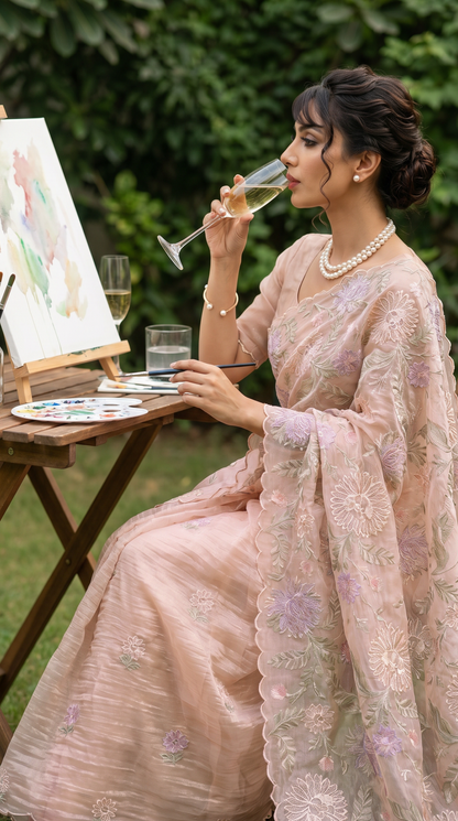 Dusty Rose Sheer Organza Saree