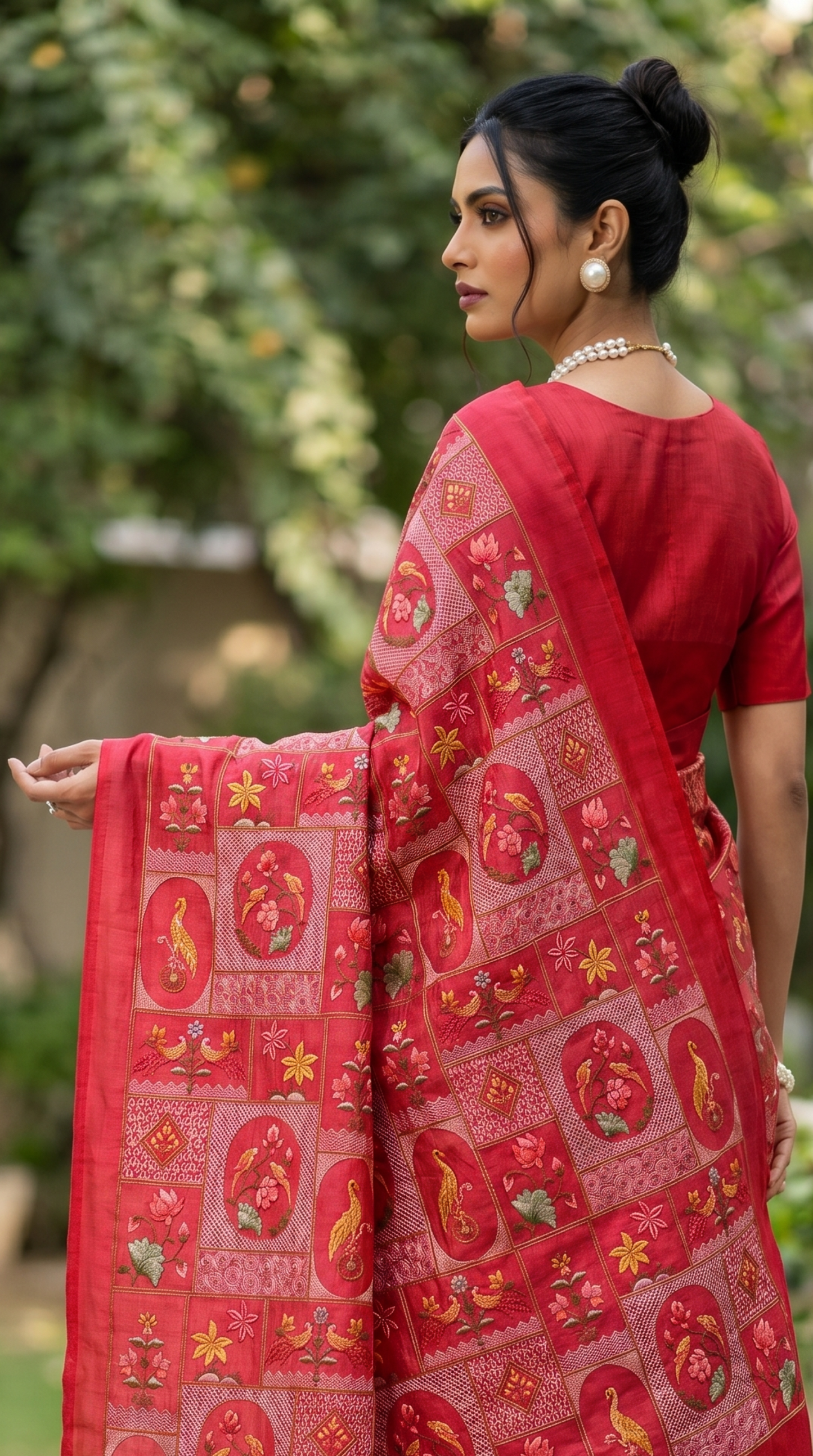 Threadwork Red Saree