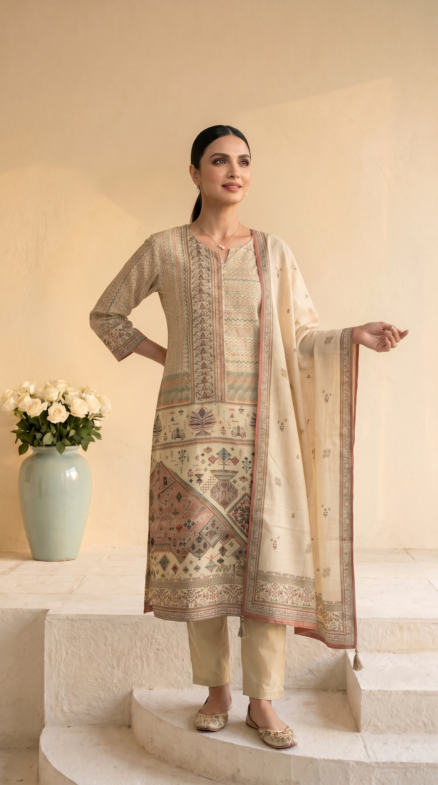 Beige & Cream Salwar Suit Set