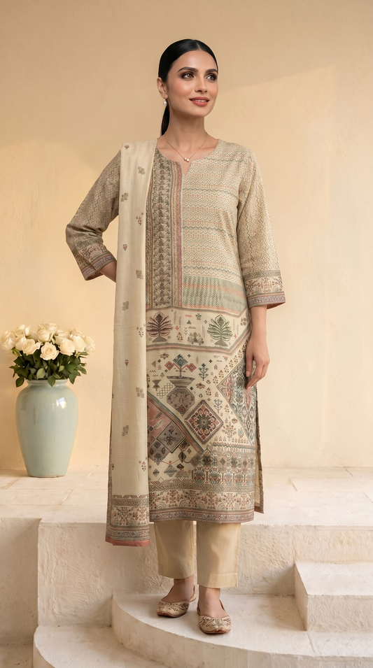 Beige & Cream Salwar Suit Set