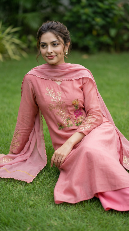 Powder Pink Mul mul Stitched Suit Set
