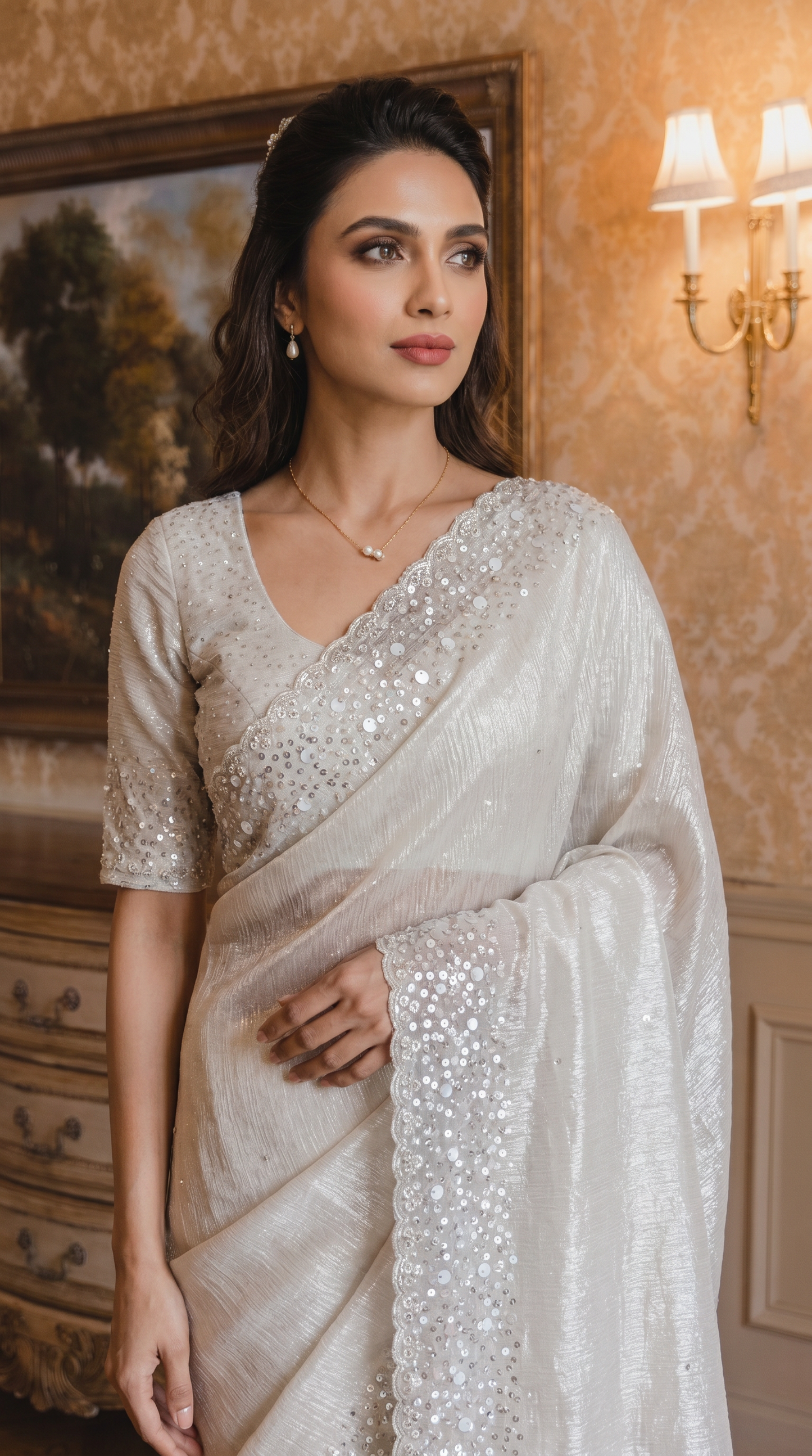 Pristine Ivory Tissue Saree