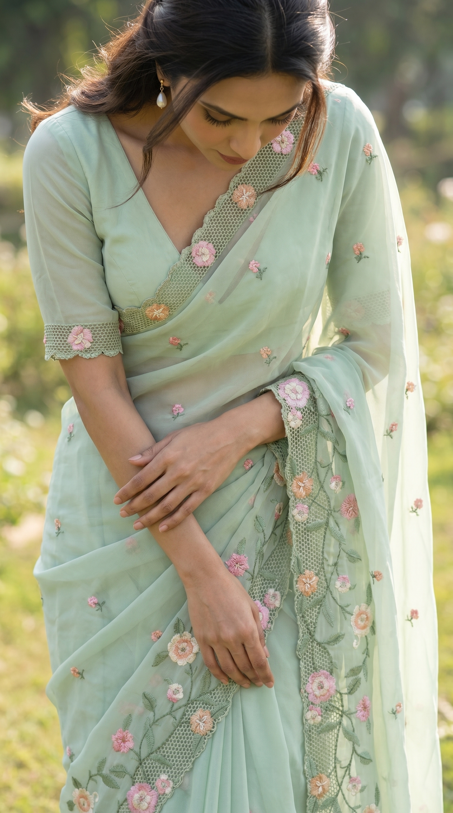 Mint Green Chiffon Saree