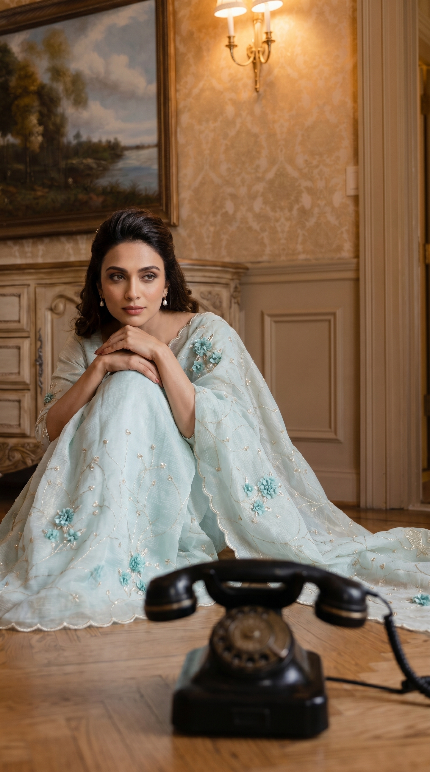 Powder Blue Tissue Organza Saree