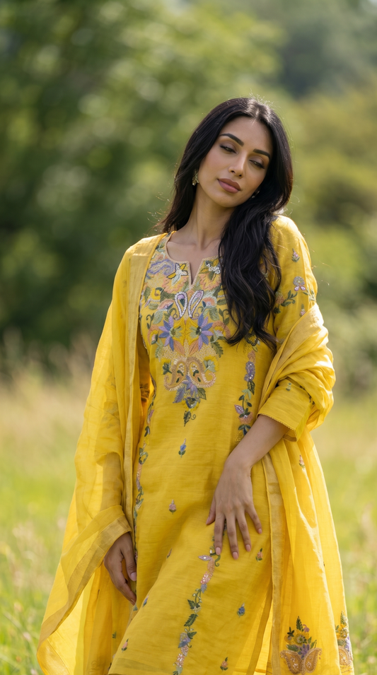 Vibrant Yellow Linen Salwar Suit Set