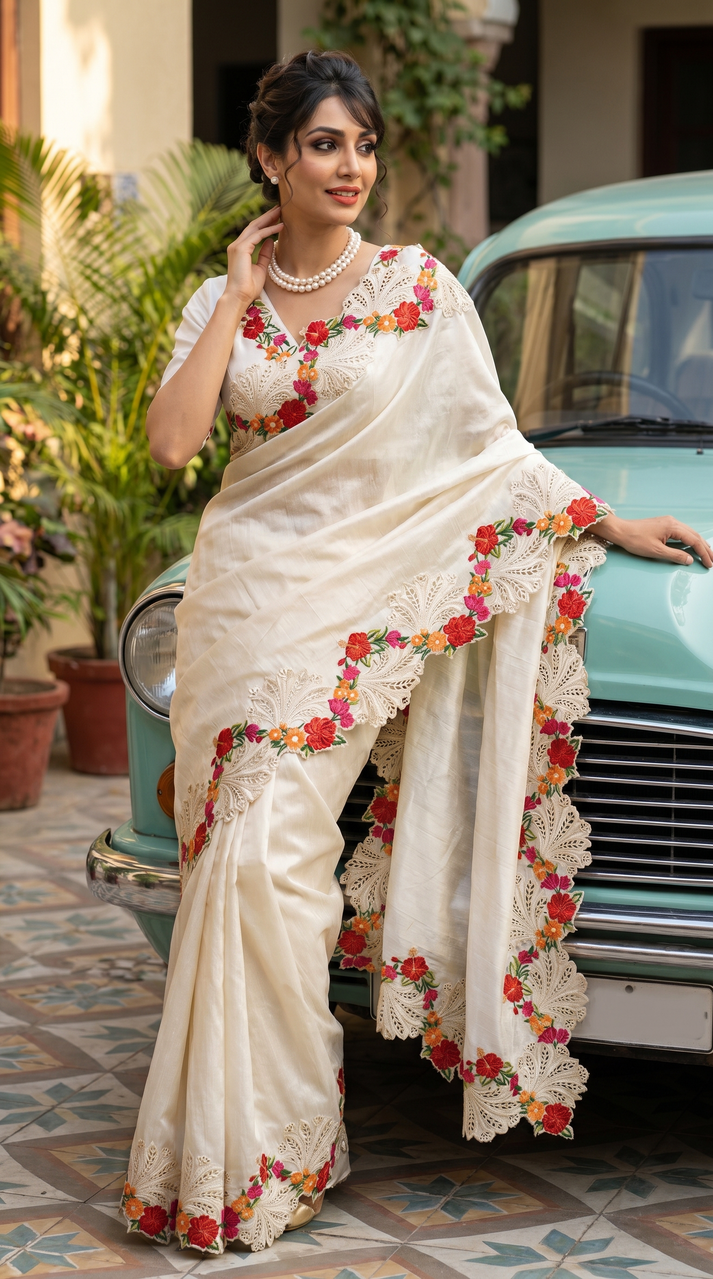 Raw Silk  Ivory Saree