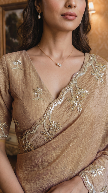 Champagne shimmering Tissue Organza Saree