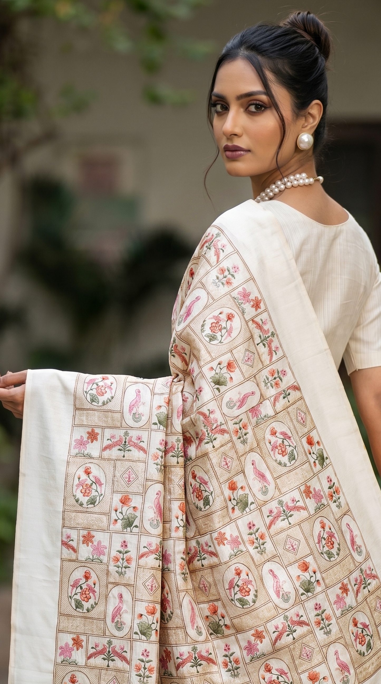 Threadwork Ivory Saree