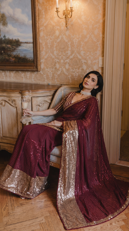 Maroon Georgette Saree