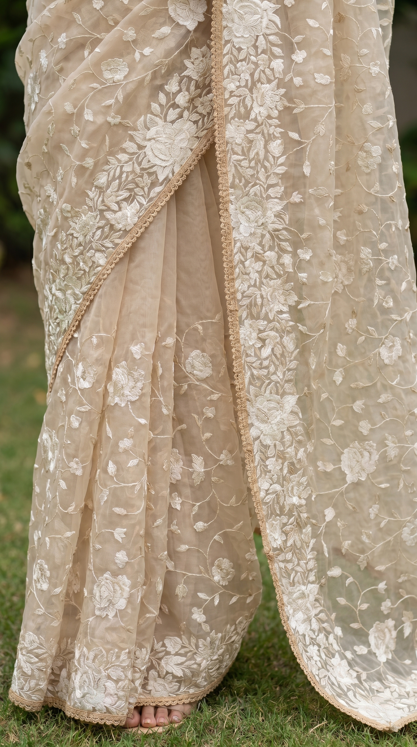 Beige Organza Saree