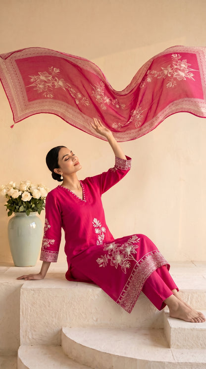 Magenta Colour Three Piece Suit Set