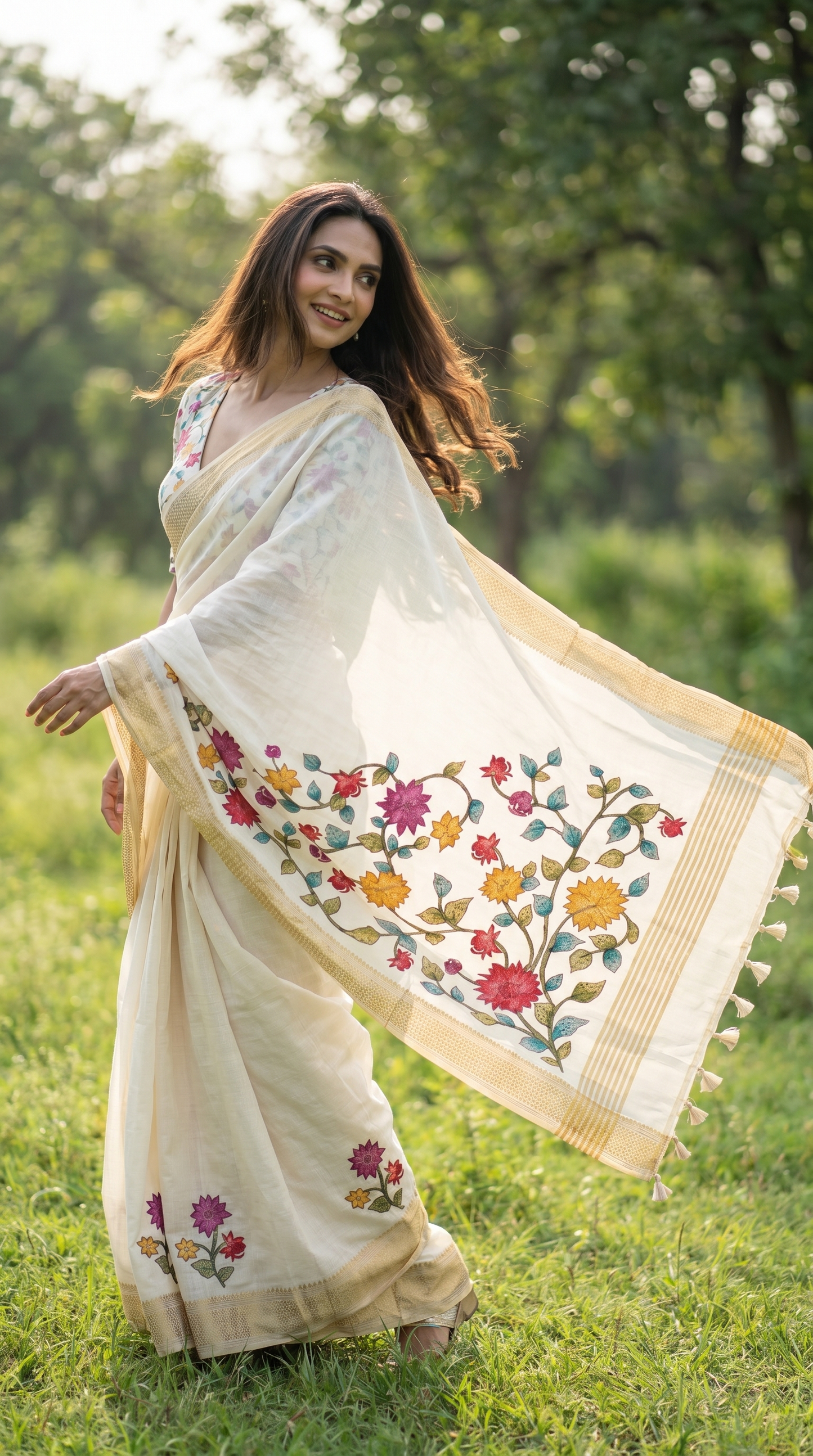 Ivory Tussar Silk Saree