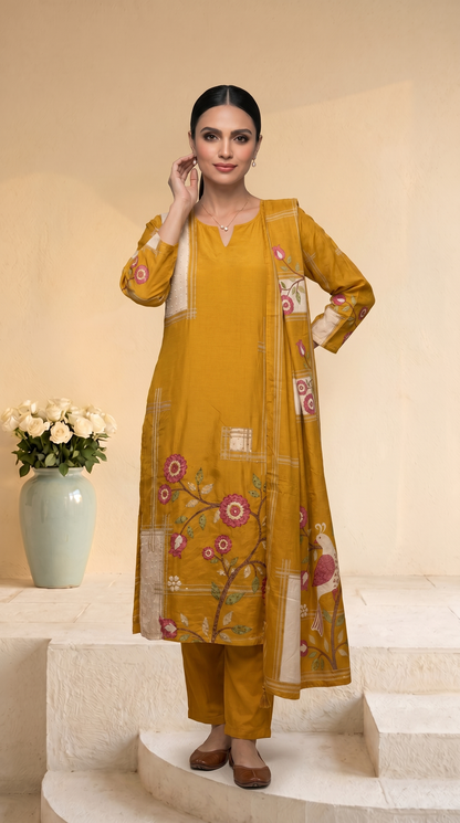 Mustard Yellow Embroidery Salwar Suit Set