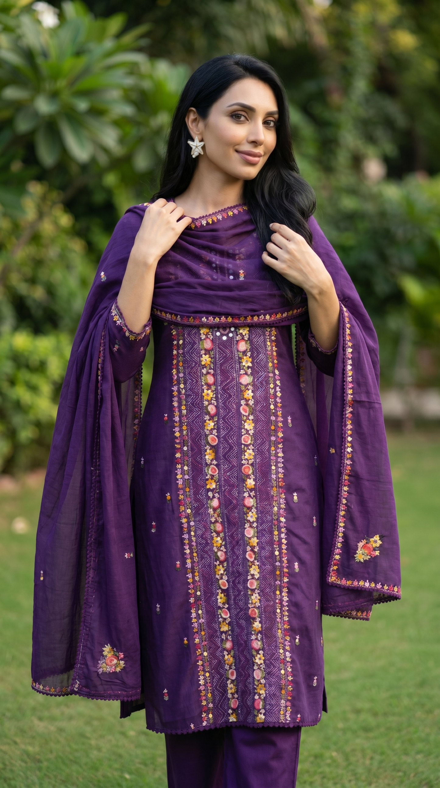 Deep Purple Mulmul Suit set