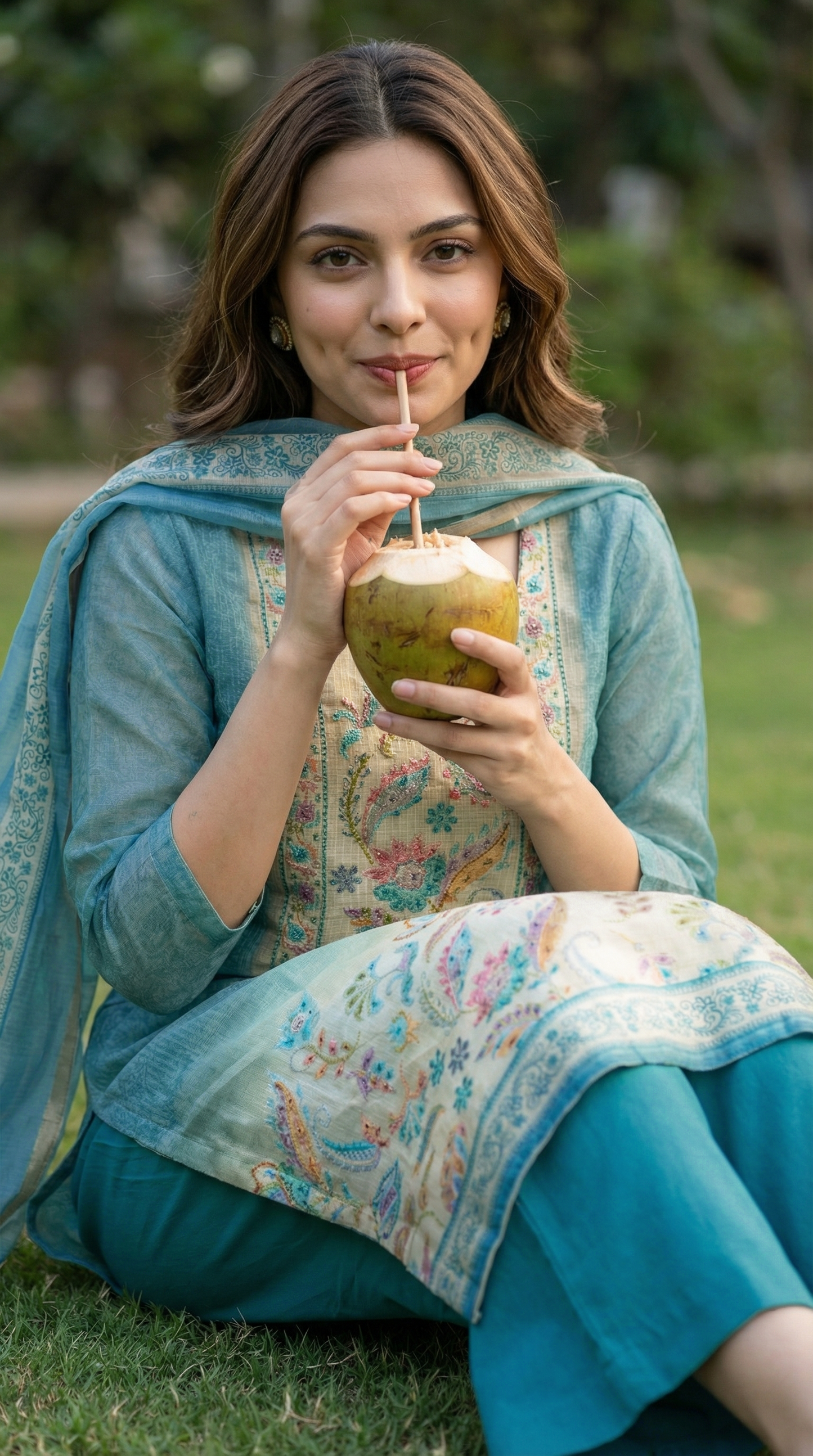 Resham Embroidery Rustic Blue Kota Stitched Suit Set