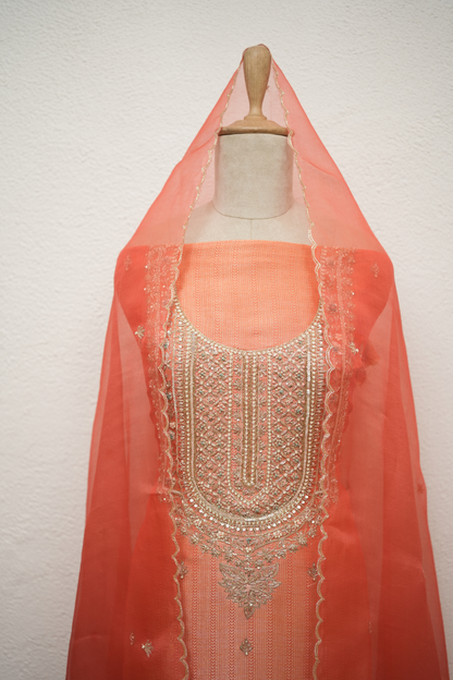ORANGE JAQUARD TISSUE ZARDOZI KURTA