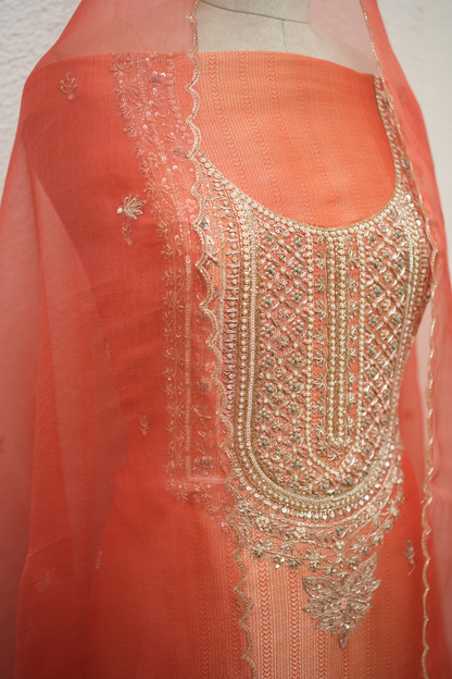 ORANGE JAQUARD TISSUE ZARDOZI KURTA