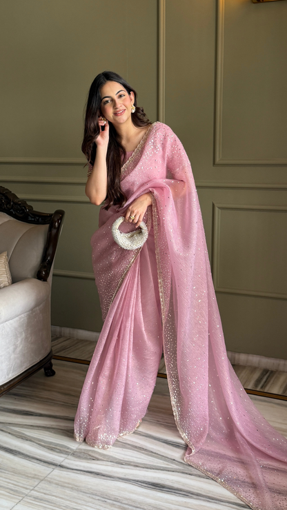 Blush Pink Tissue Saree