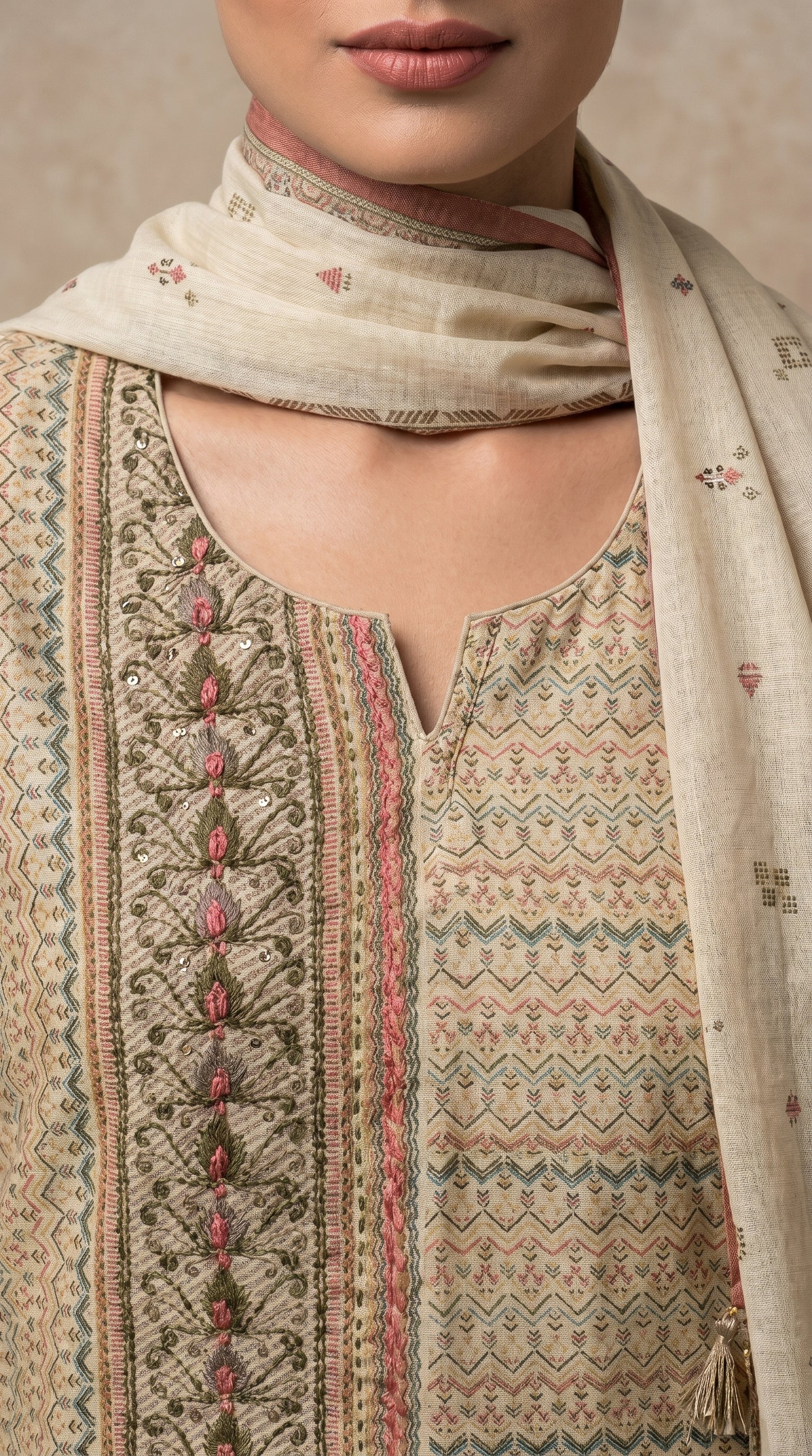 Beige & Cream Salwar Suit Set