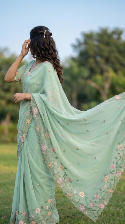 Mint Green Chiffon Saree